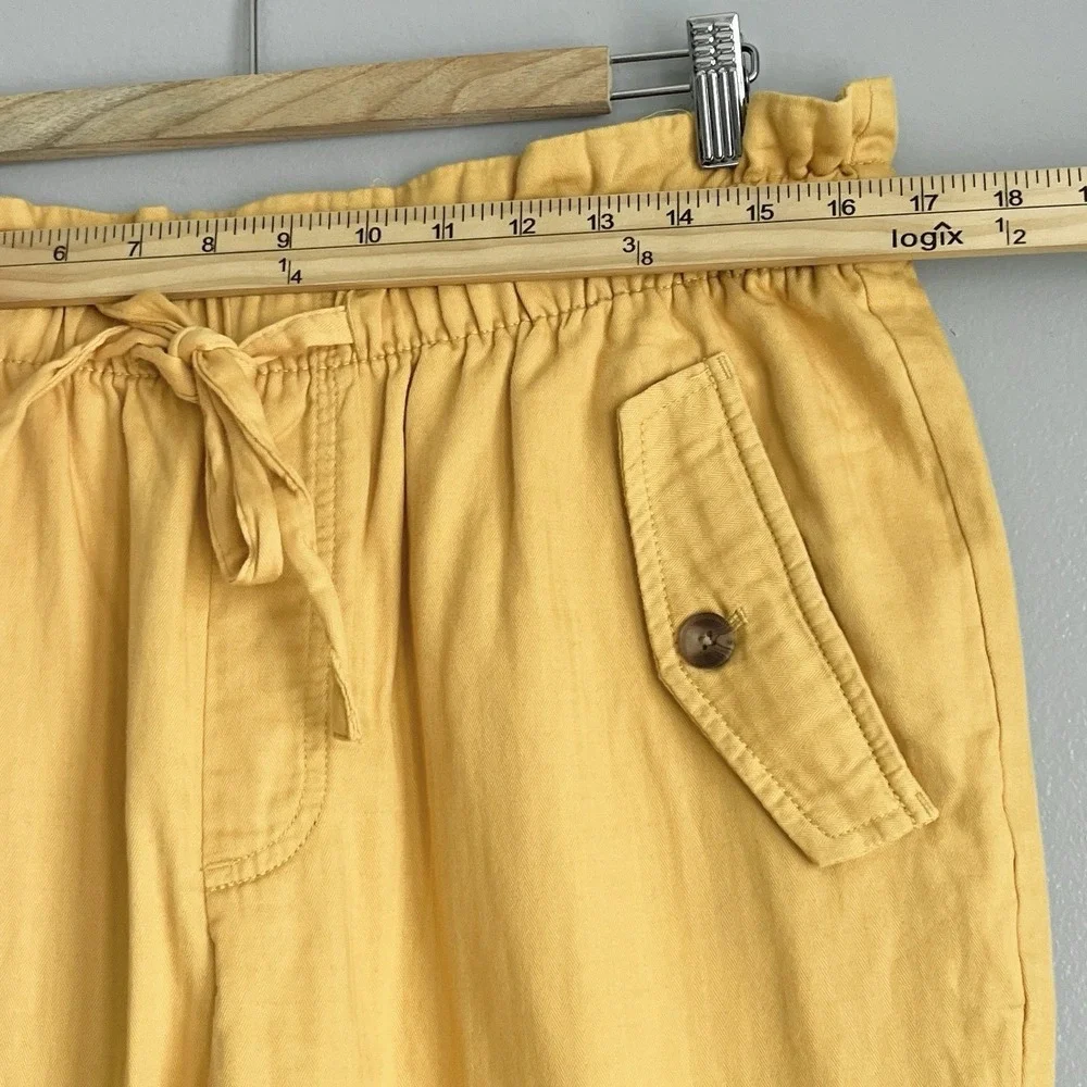 Loft Outlet Paper High Waisted Paper Bag Pants Mustard Yellow Belted Crop L NWT
